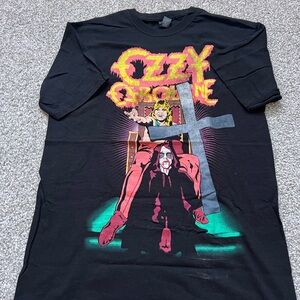 Ozzy Osbourne Black Graphic Tee with Red and Blue Highlights